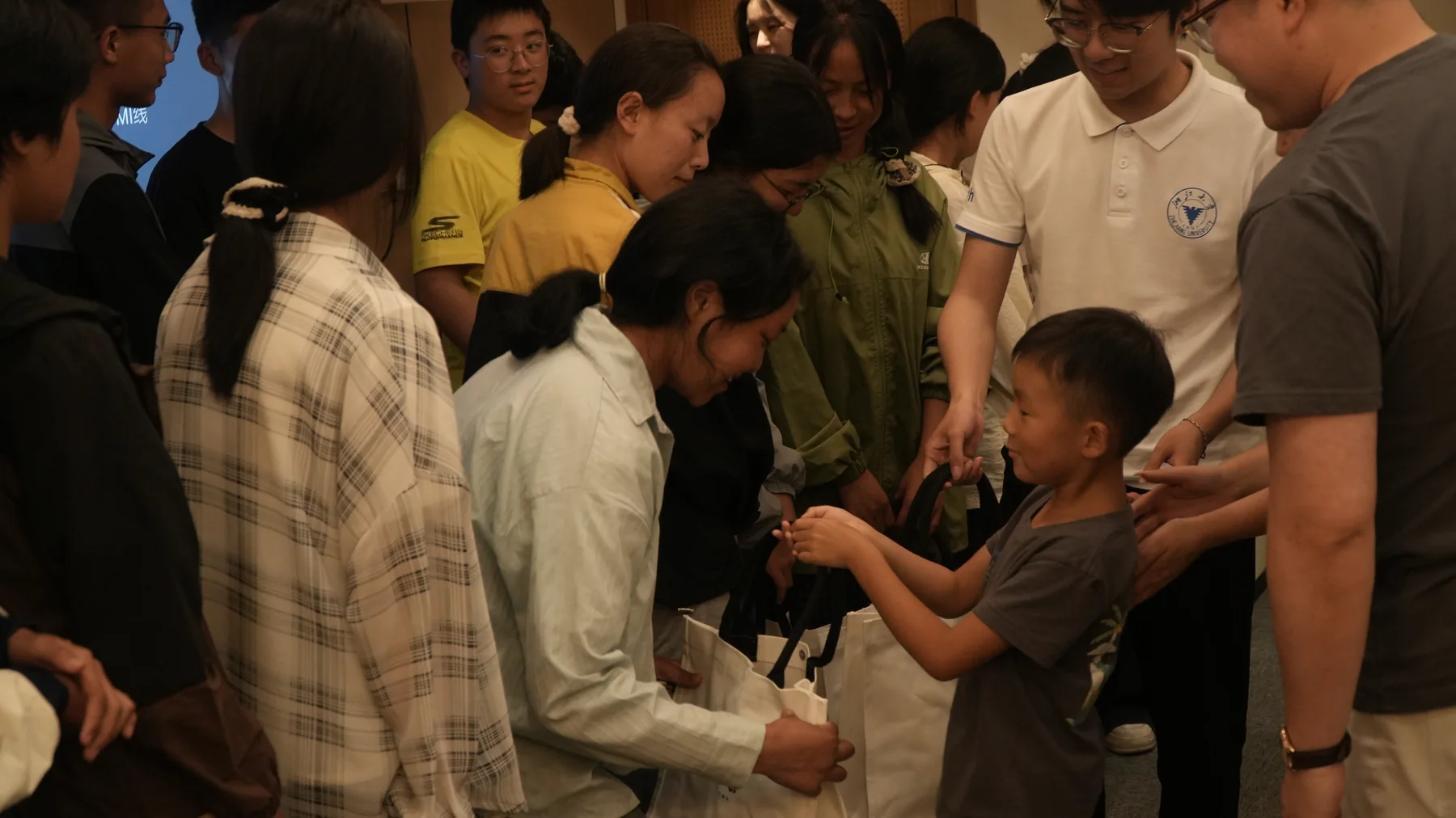Students opening learning kits