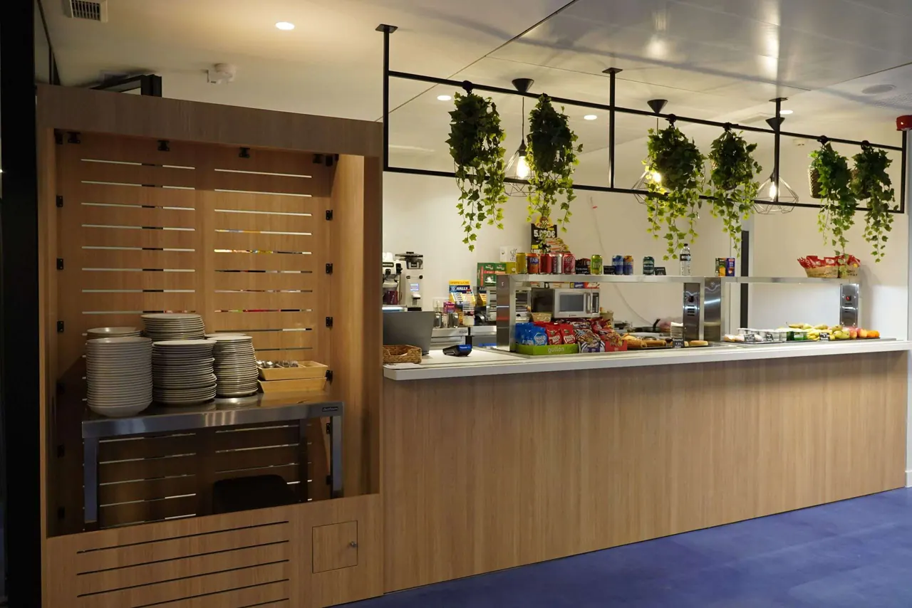 Food preparation and service counter in the AIL Madrid campus cafeteria